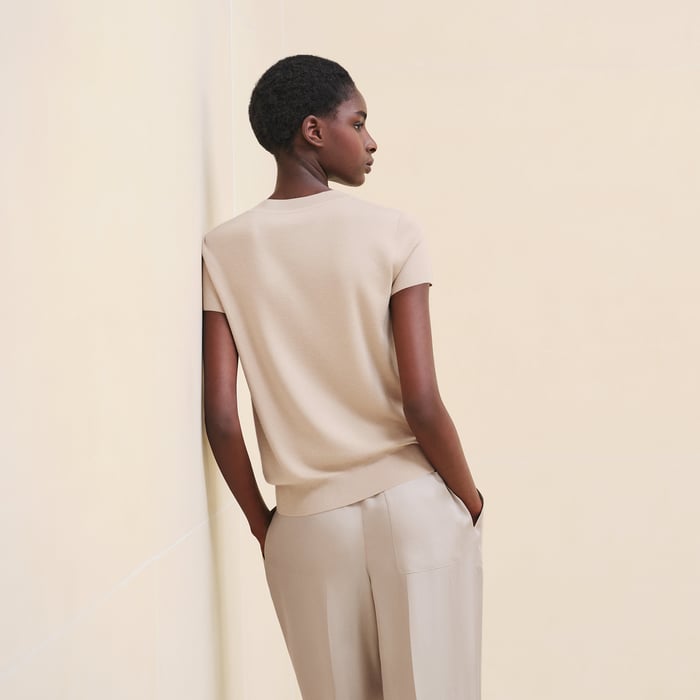 Beige Palomino Short-sleeve Cashmere Sweater