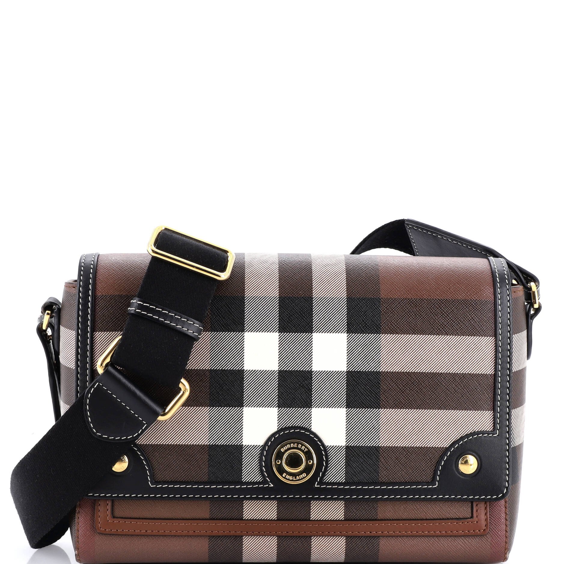 Burberry Note Crossbody Bag Check Canvas and Leather Medium
