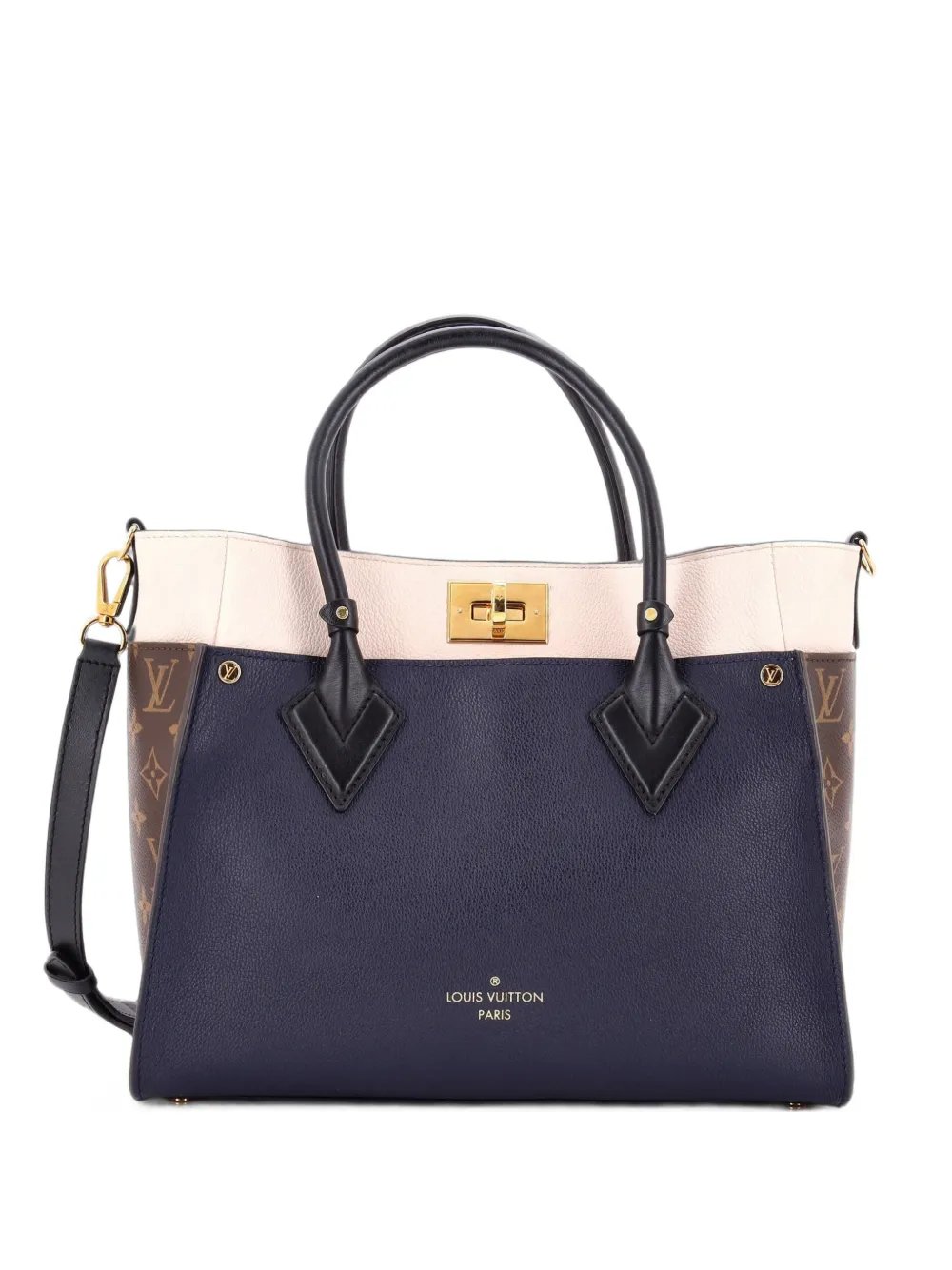On My Side Leather with Monogram Canvas MM tote bag