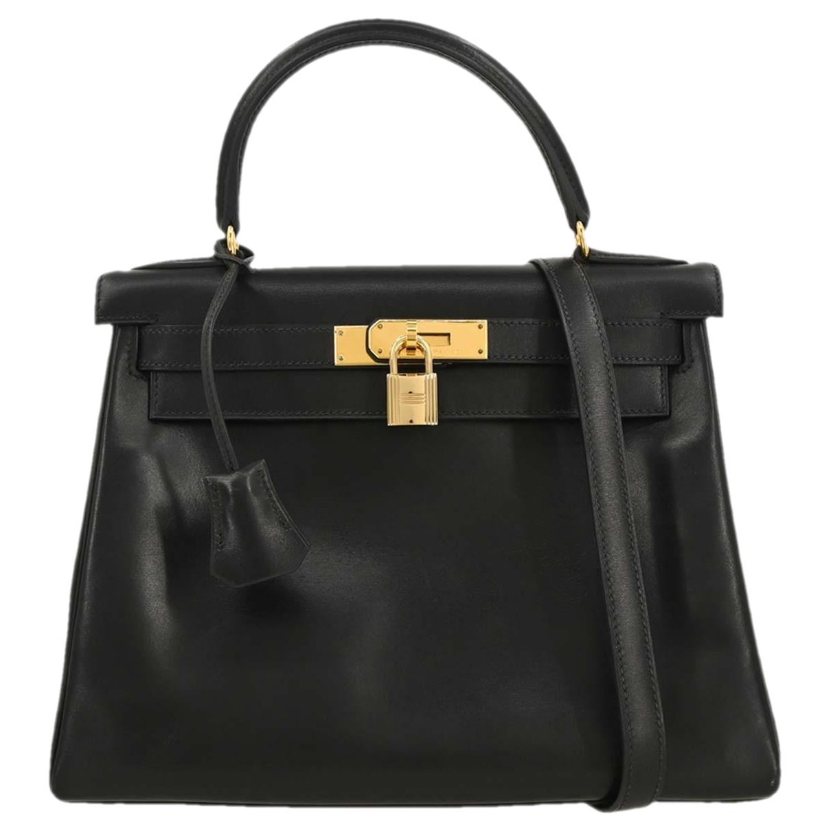 Hermes Kelly 28 Handbag Black Box Calf Leather