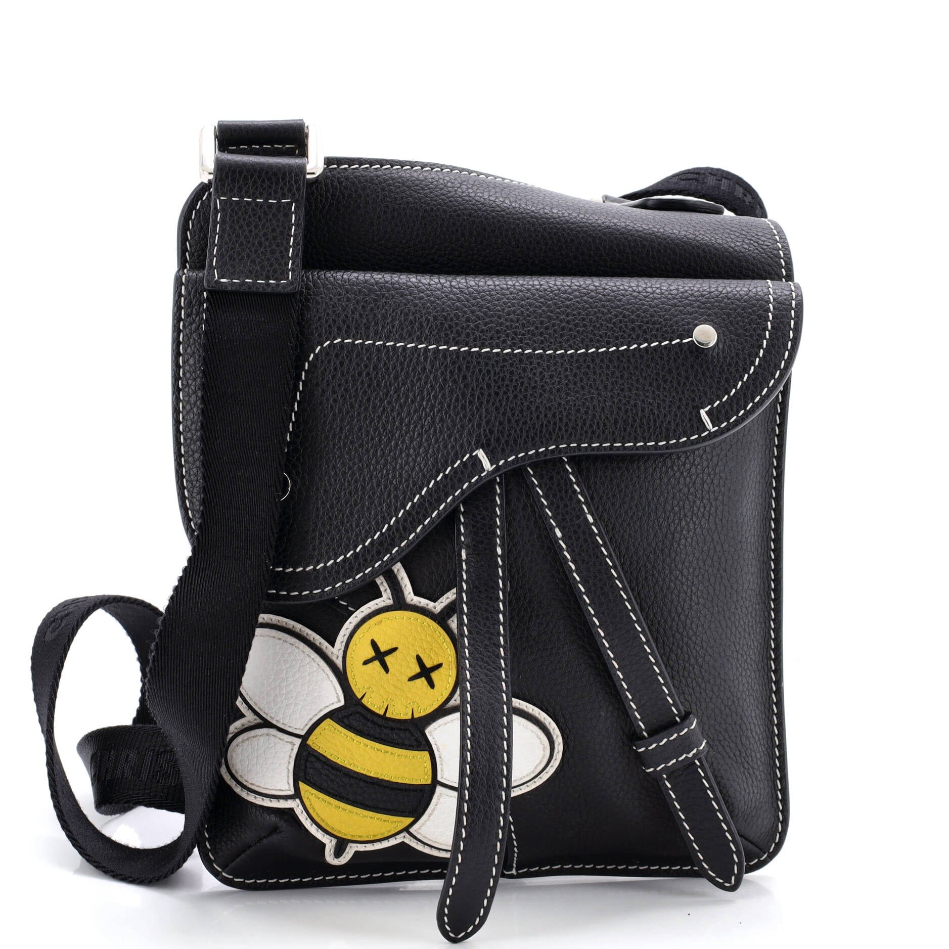 Dior KAWS Saddle Flat Messenger Bag Leather with Applique