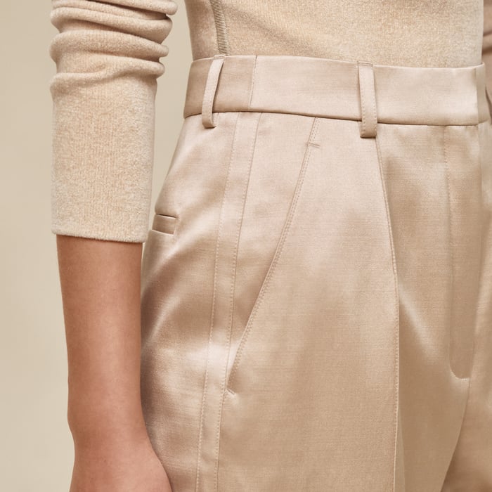 Beige Gold High-waisted Wide Pants