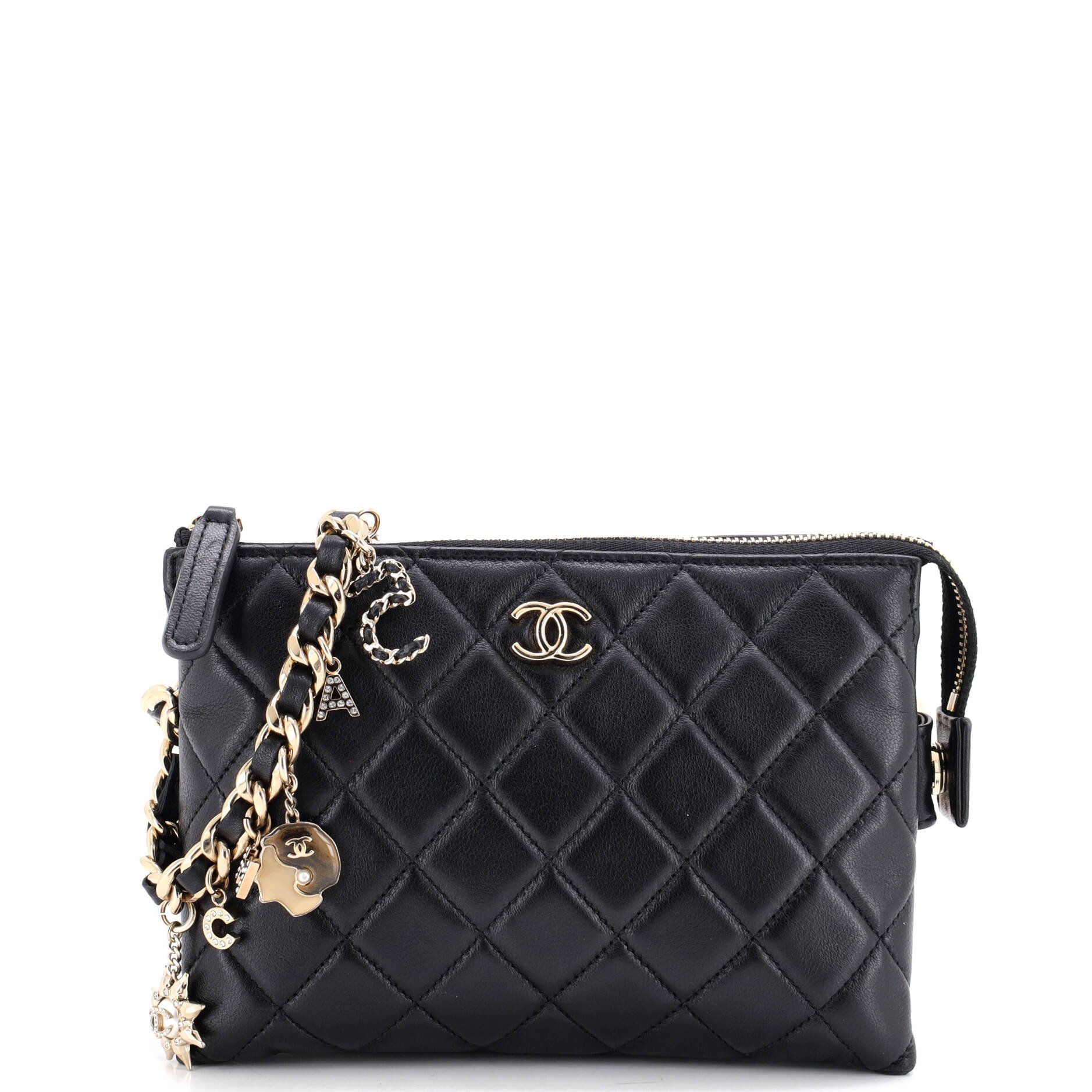 Coco Charms Wristlet Pouch Quilted Lambskin