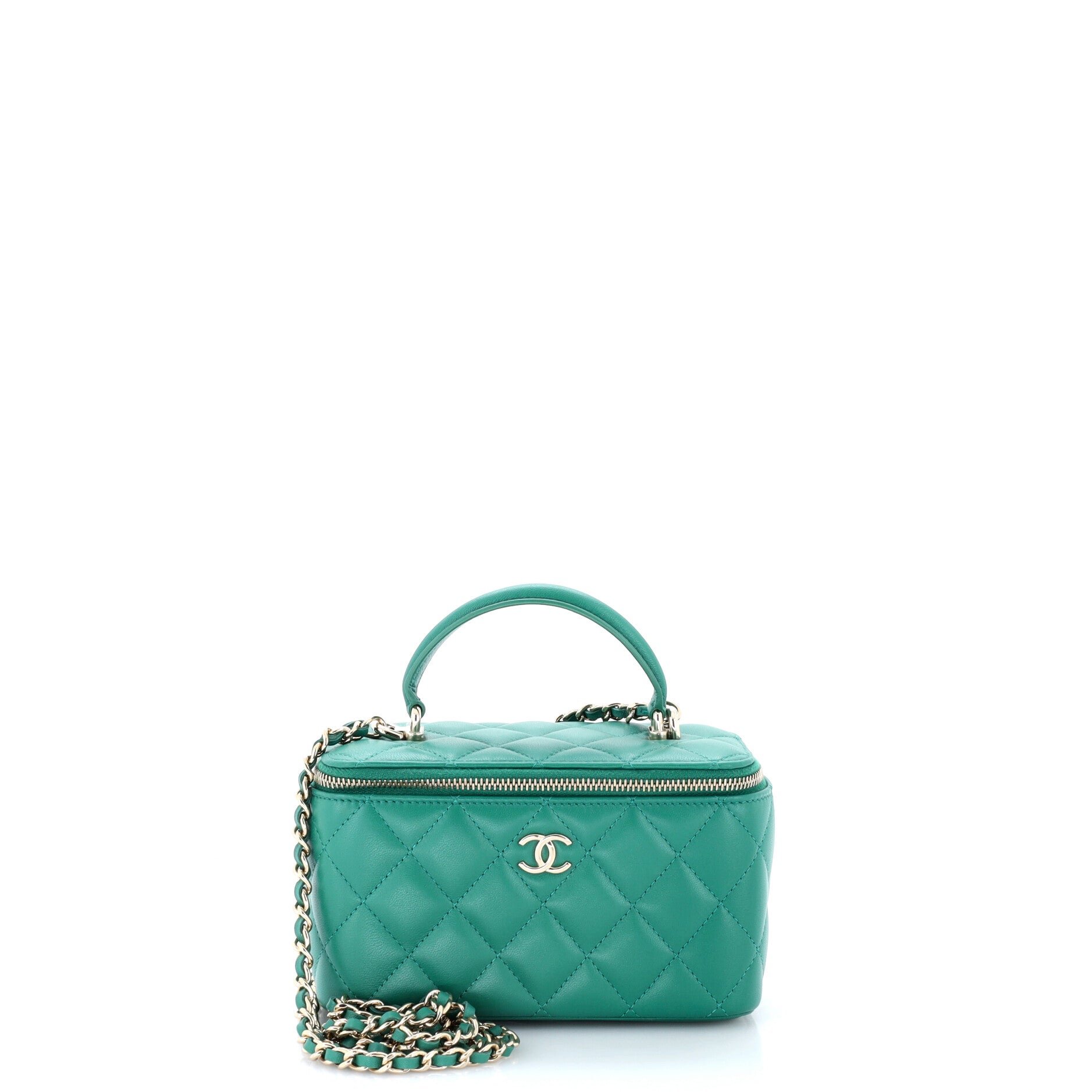 Classic Top Handle Vanity Case with Chain Quilted Lambskin Small