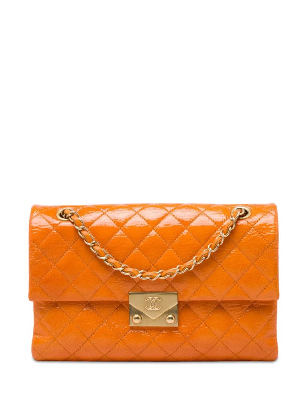 2015-2016 Medium Quilted Crinkled Patent Pagoda Accordion Flap shoulder bag