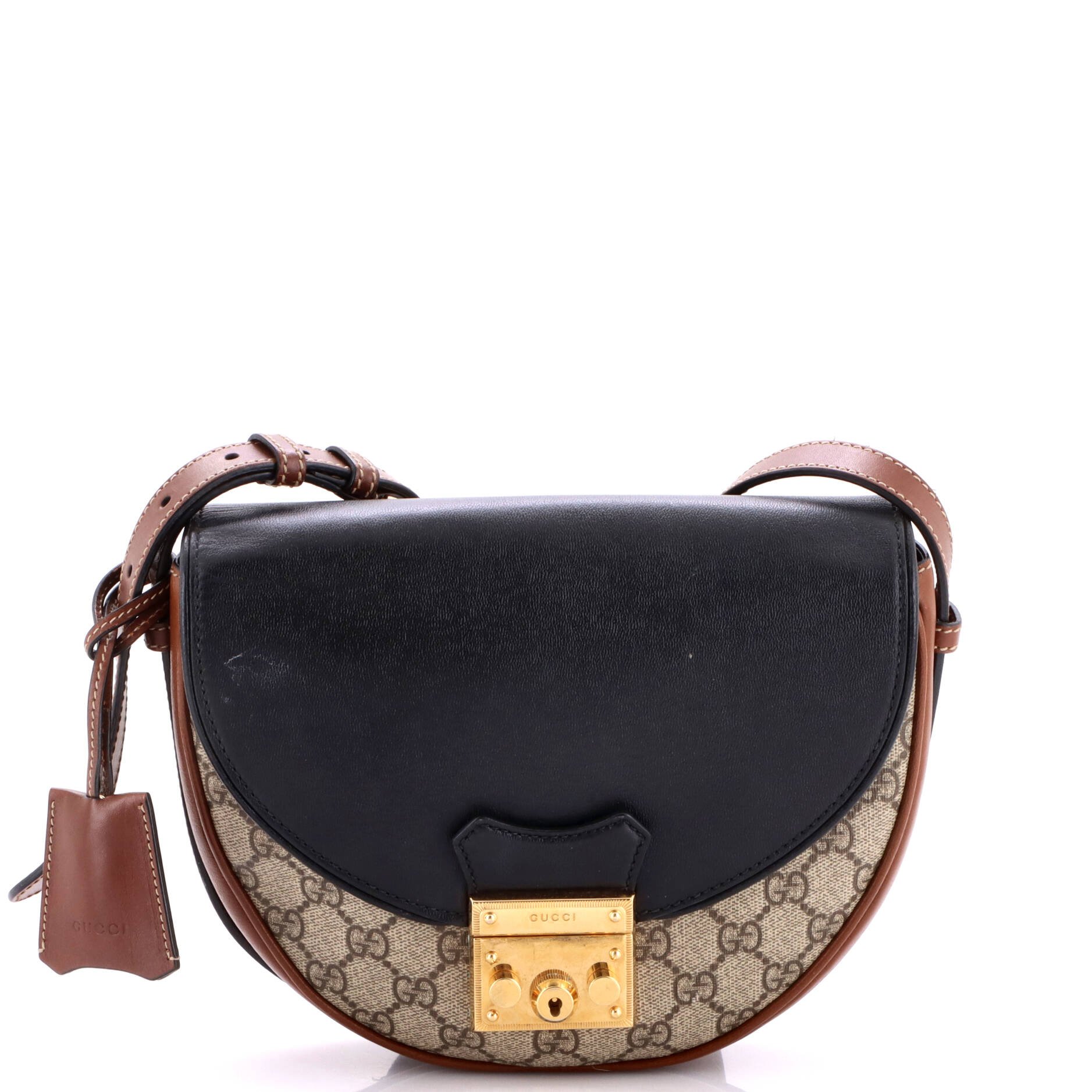 Padlock Saddle Shoulder Bag GG Coated Canvas and Leather Small