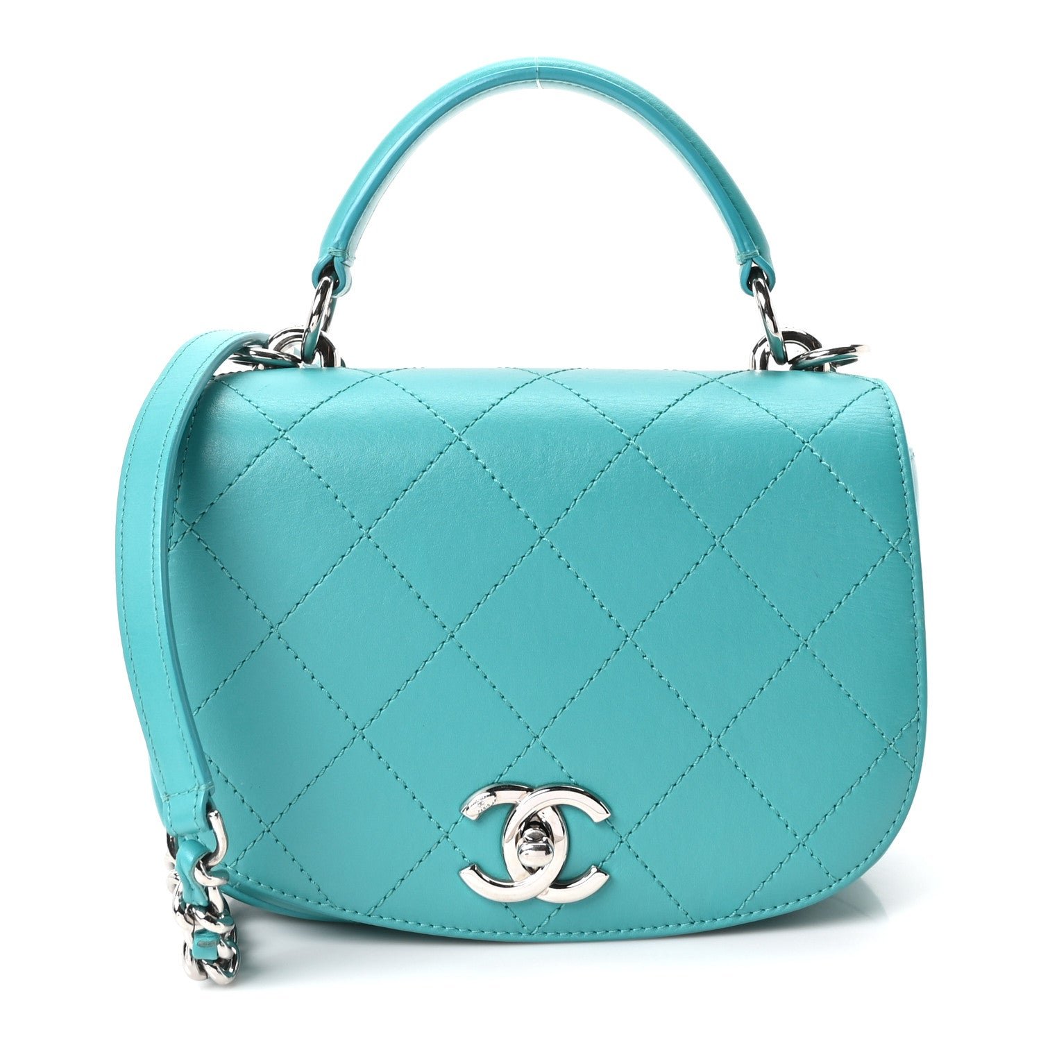 Chanel Calfskin Stitched Small Ring My Bag Flap Crossbody Turquoise