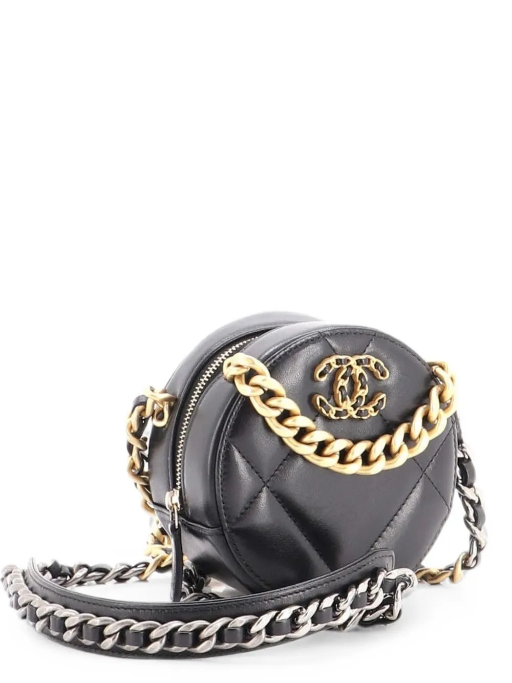 19 Round with Chain Quilted Leather clutch bag