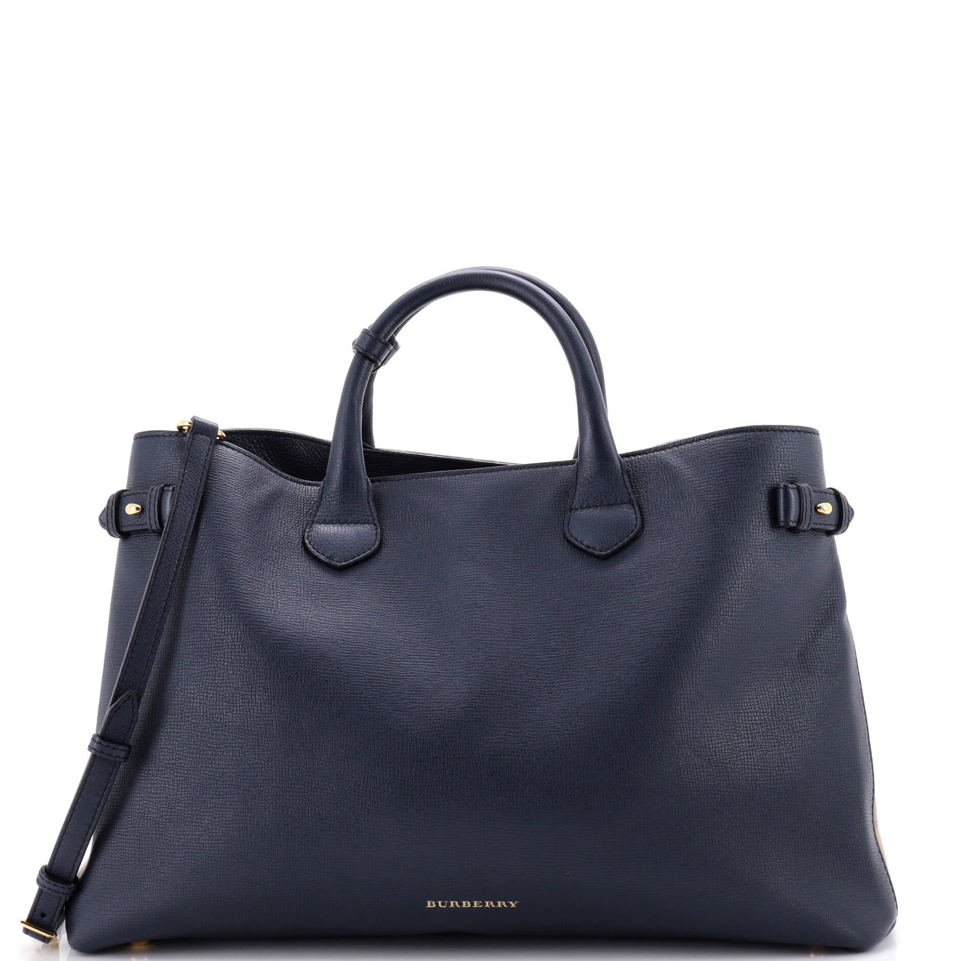 Banner Tote Leather and House Check Canvas Large