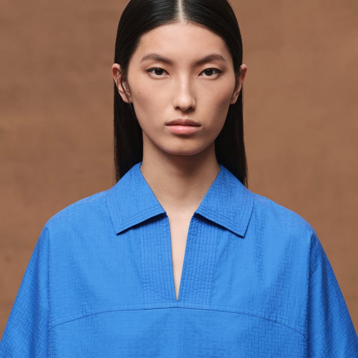 Bleu Cobalt Cropped Polo Blouse
