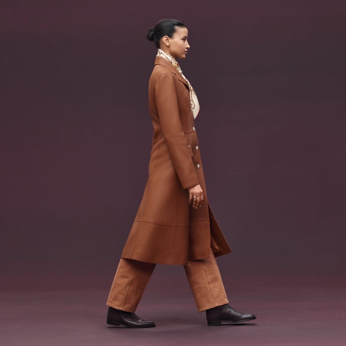 Marron Fauve Equestrian Leather Coat