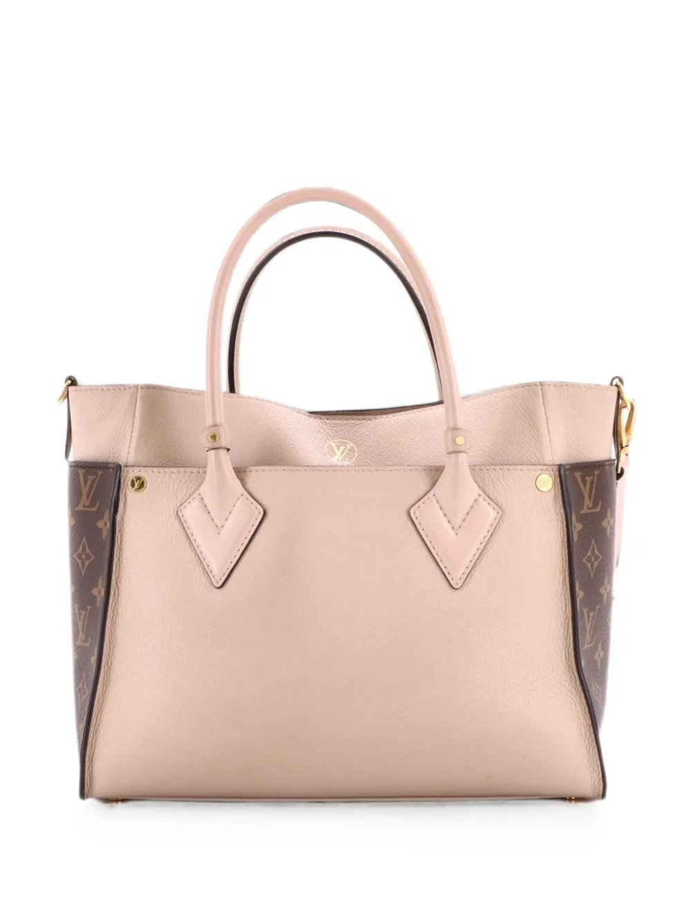 On My Side Leather with Monogram Canvas MM tote bag