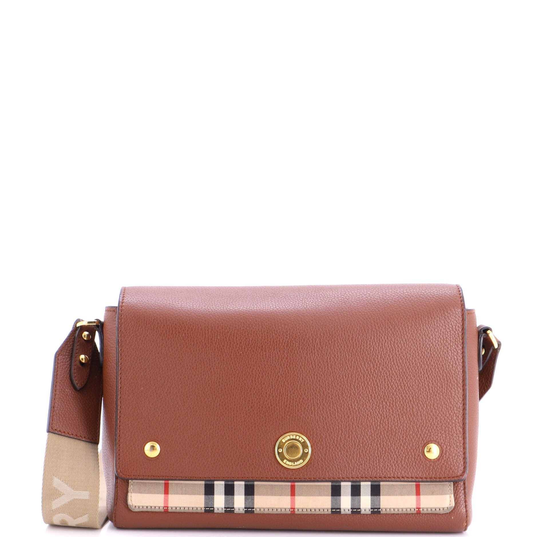 Note Crossbody Bag Leather with Vintage Check Canvas Medium