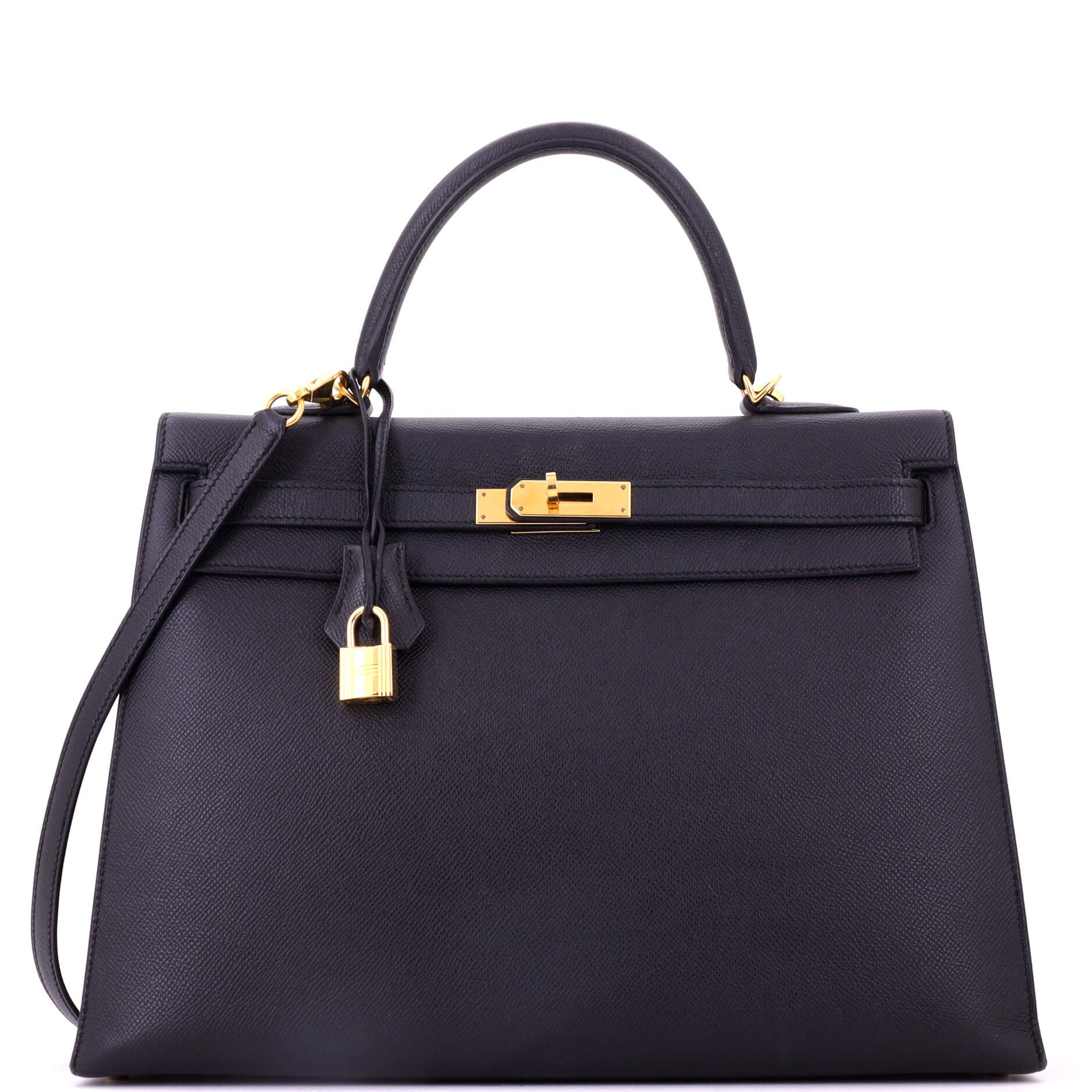 Kelly Handbag Noir Epsom with Gold Hardware 35