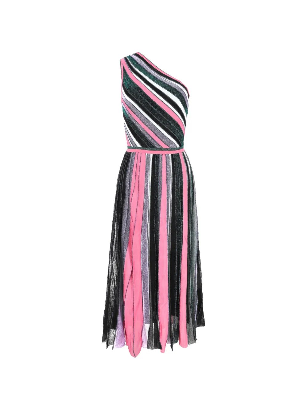 2020s striped one-shoulder midi dress