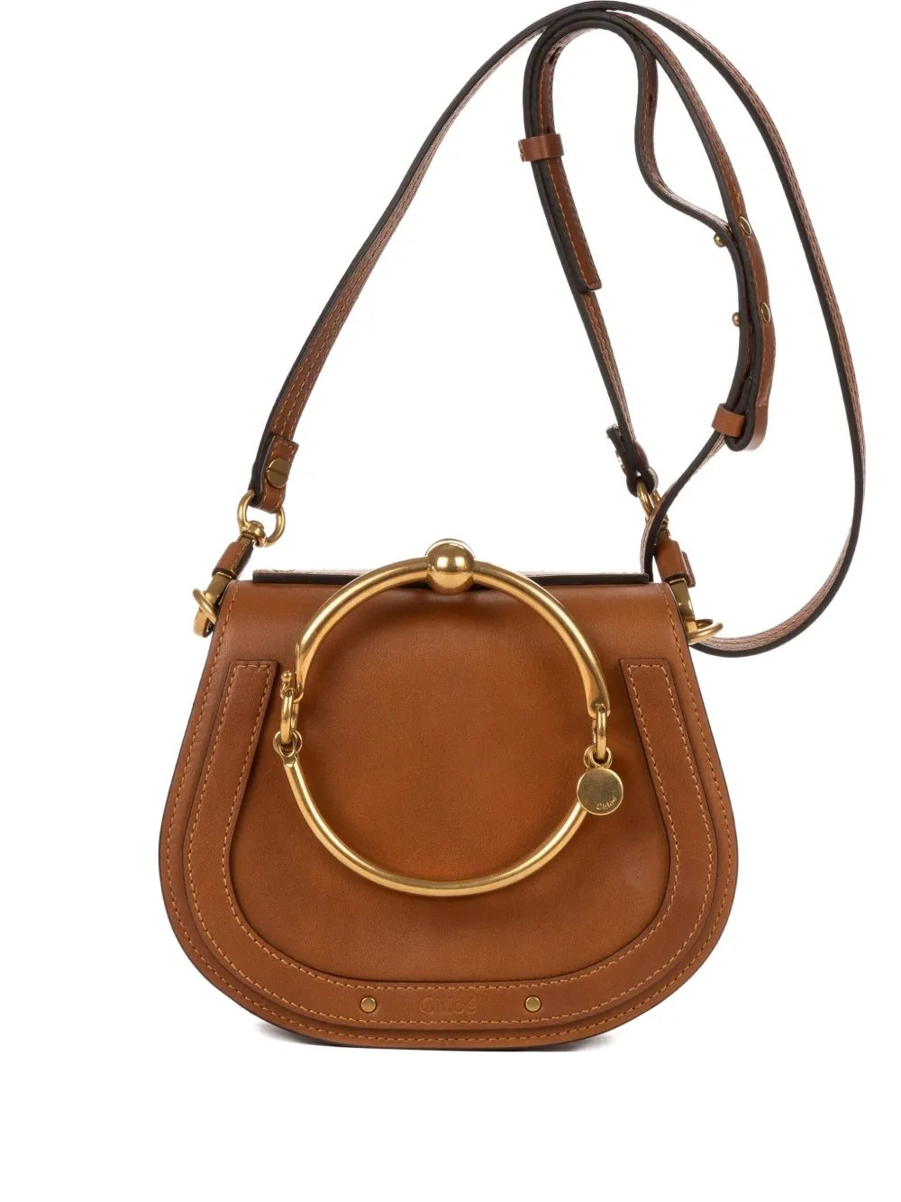 circular-handle leather bag