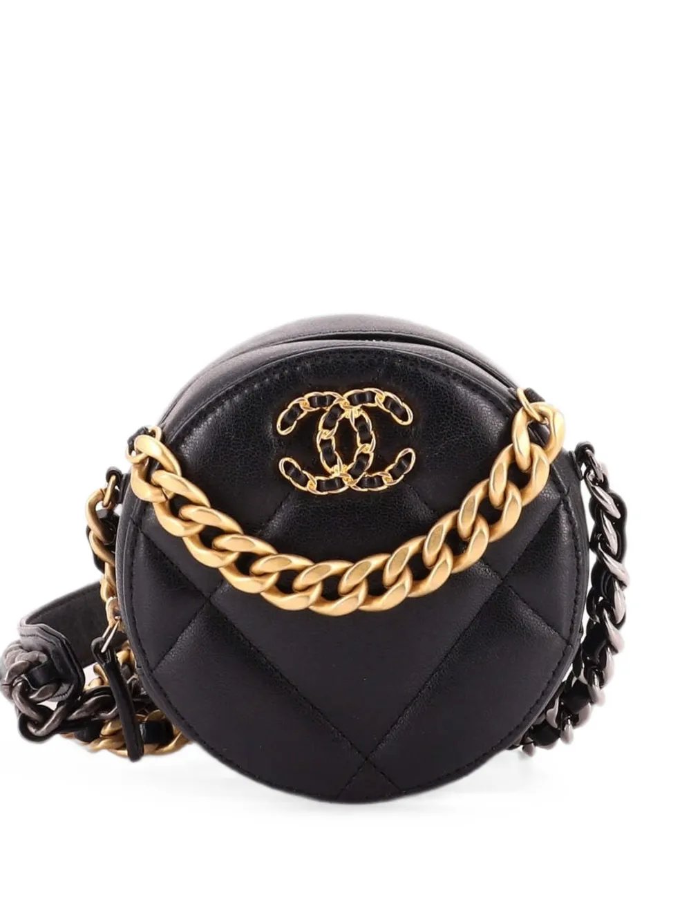 19 Round with Chain Quilted Leather clutch bag