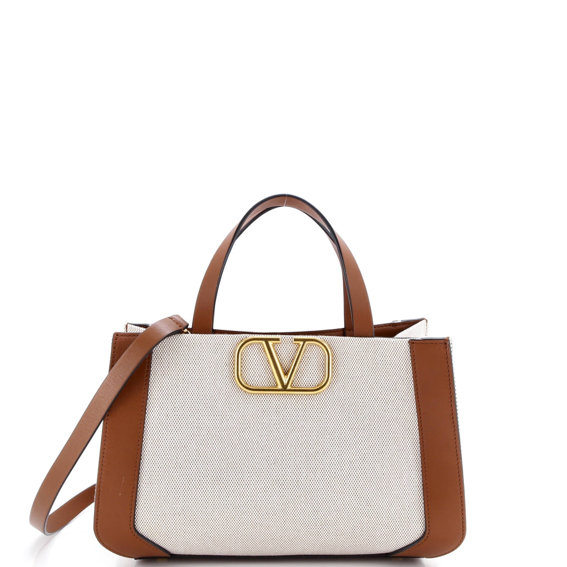 Valentino Garavani VLogo Shopper Tote Canvas and Leather Small