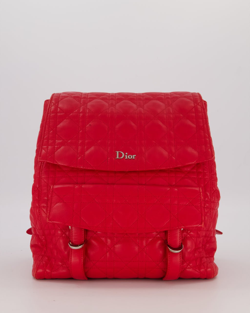 Christian Dior Red Cannage Leather Stardust Backpack with Silver Hardware
