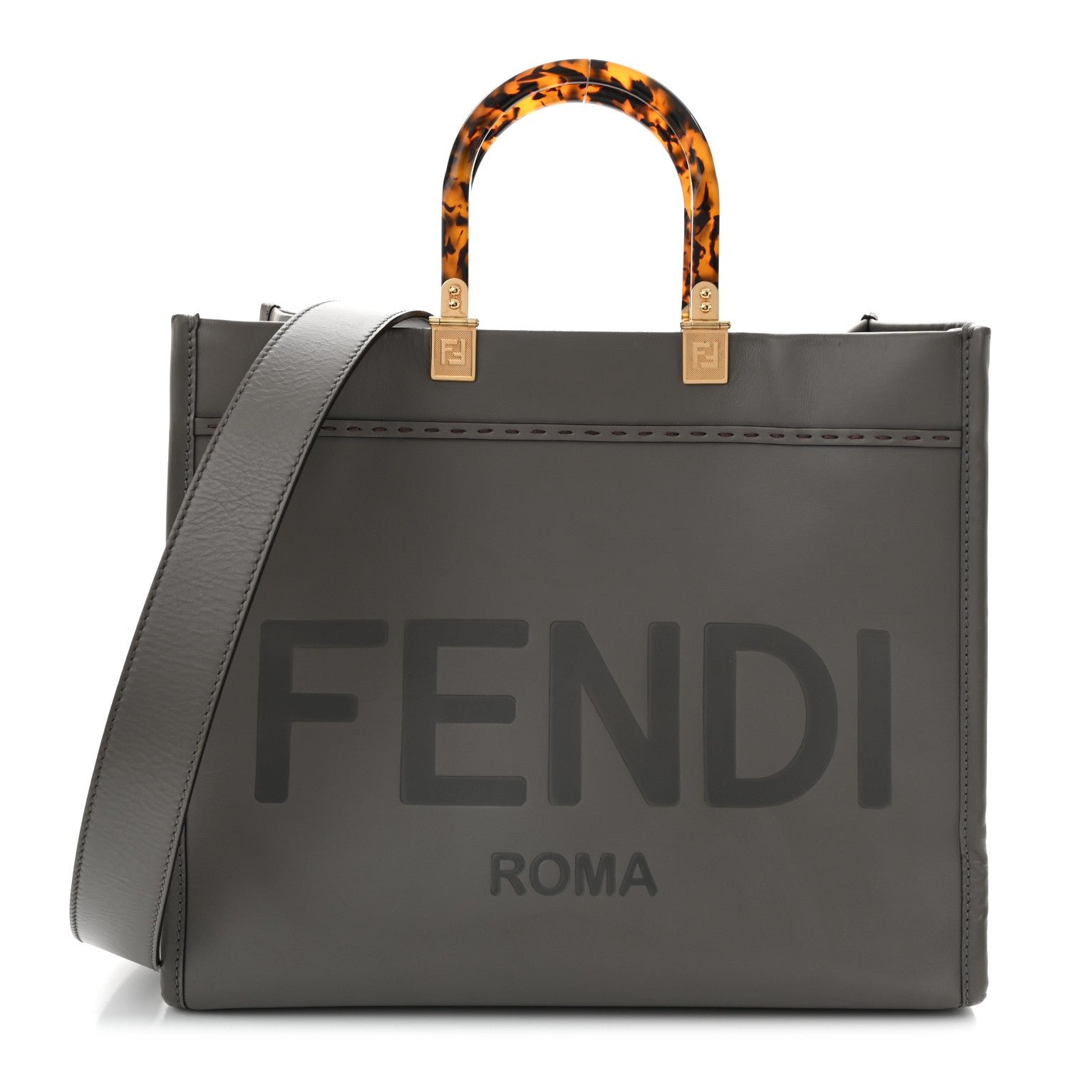 Fendi Vitello King Plexiglass Logo Embossed Medium Fendi Sunshine Shopper Tote Moon