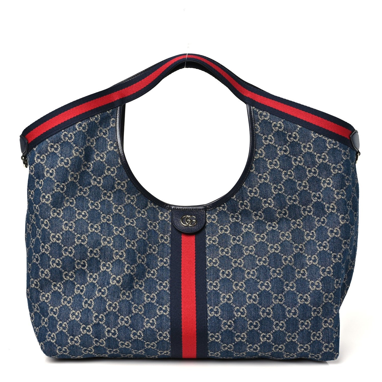 Gucci Denim GG Monogram Web Large Giglio Tote Blue