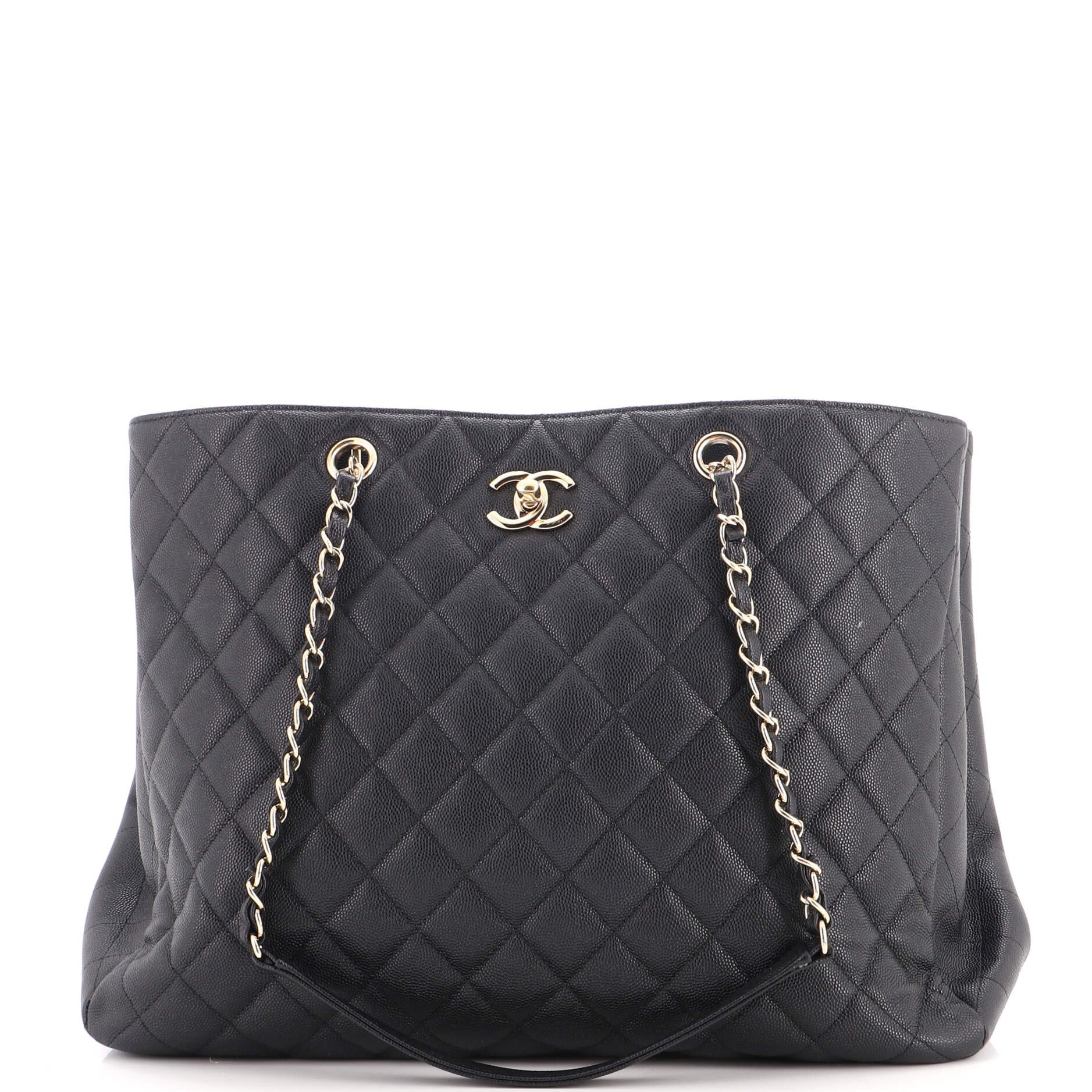 Classic CC Shopping Tote Quilted Caviar Large