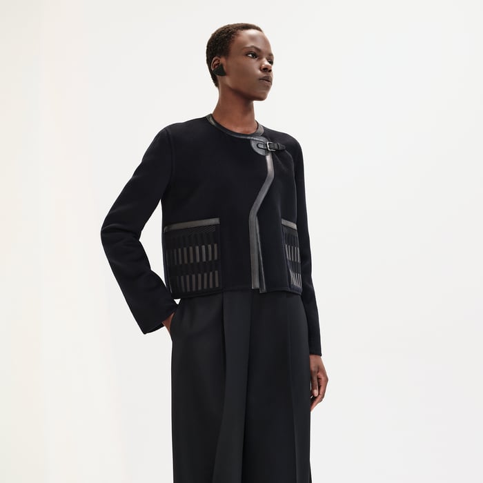 Bleu Noir Embroidered Jacket With Leather Details
