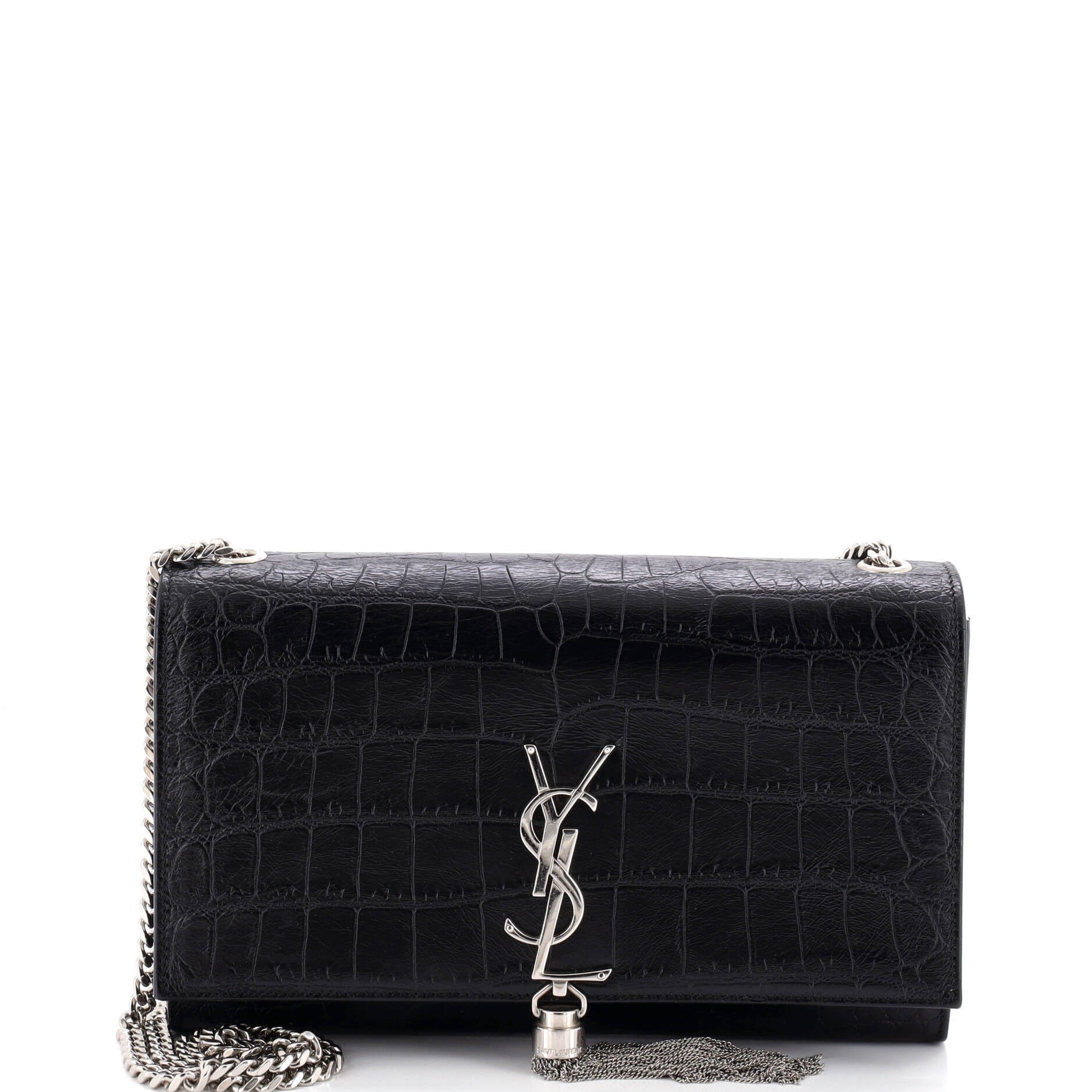 Classic Monogram Tassel Crossbody Bag Crocodile Embossed Leather Medium