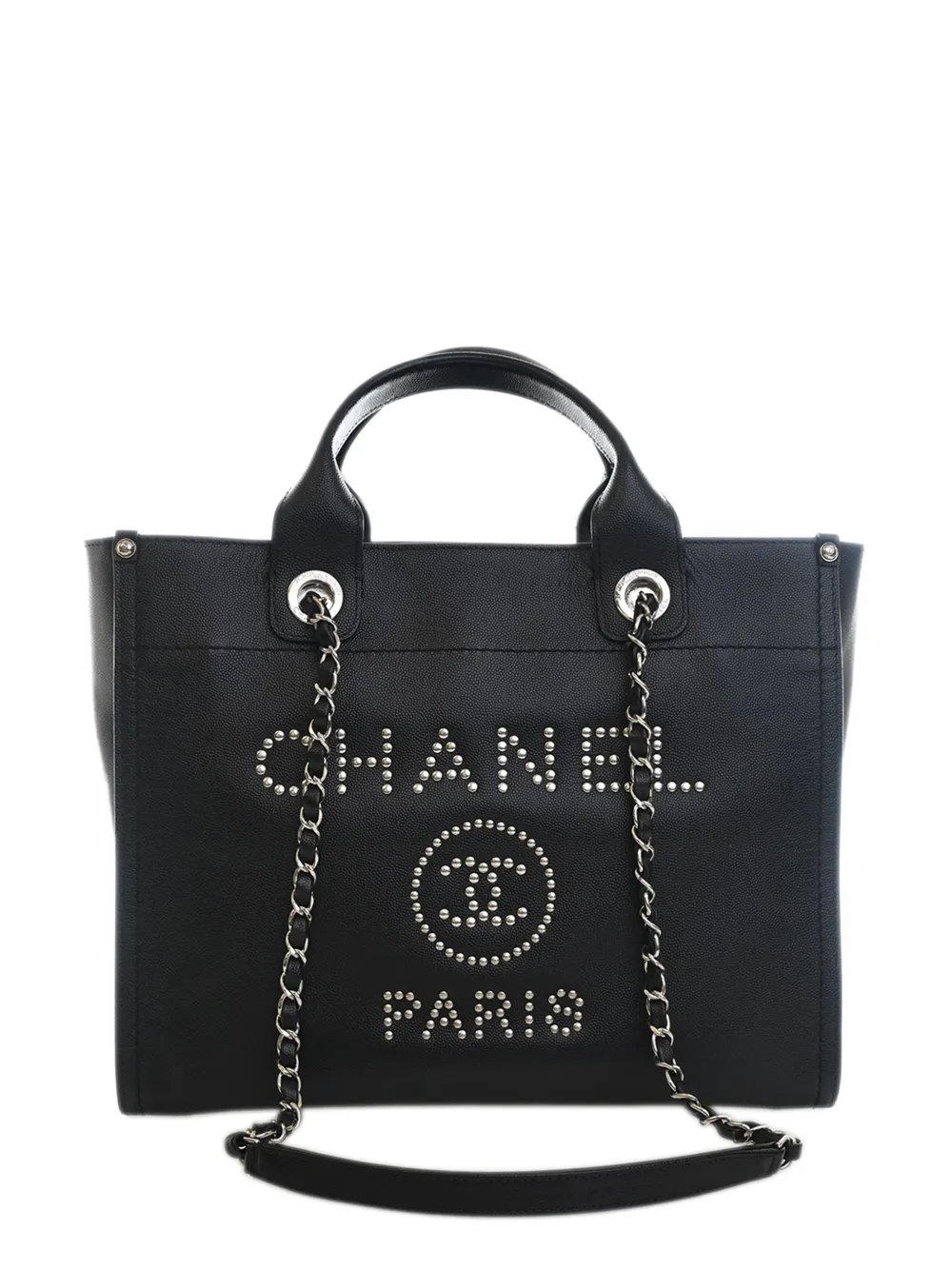 2018 Small Caviar Studded Deauville Tote satchel