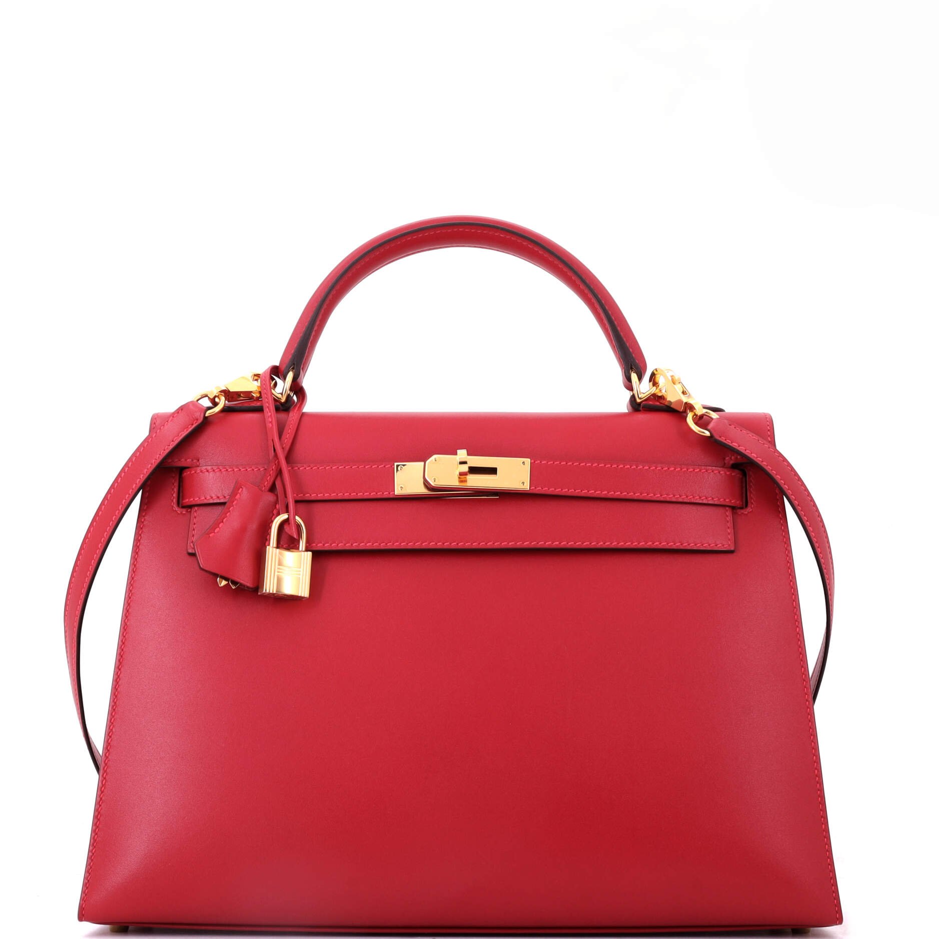 Kelly Handbag Rouge Vif Tadelakt with Gold Hardware 32