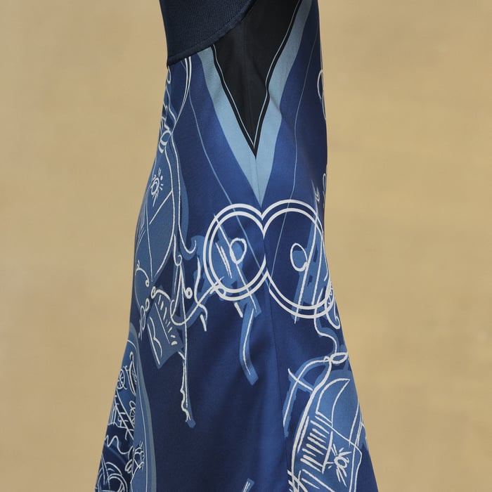 Bleu Lagune "Ex-libris a Main Levee" Short-sleeve Twillaine Long Dress