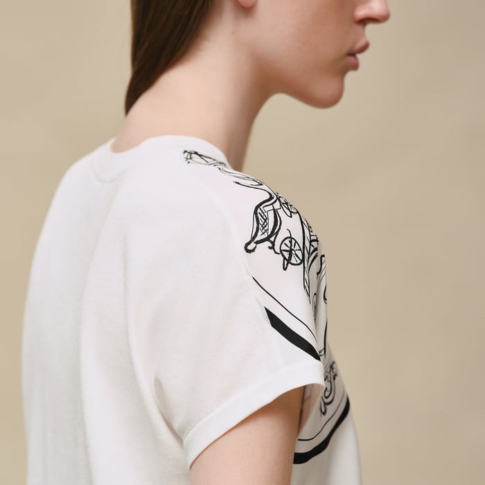 Blanc Nacre "Ex-libris a Main Levee" Short-sleeve Twillaine Sweater