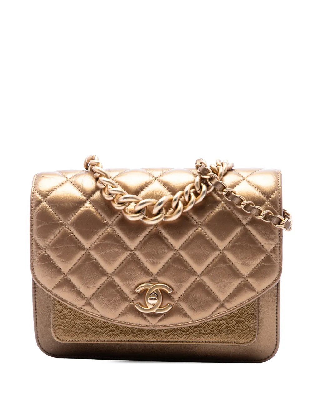 2019 Small Metallic Calfskin and Caviar Chain Top Handle Bag satchel