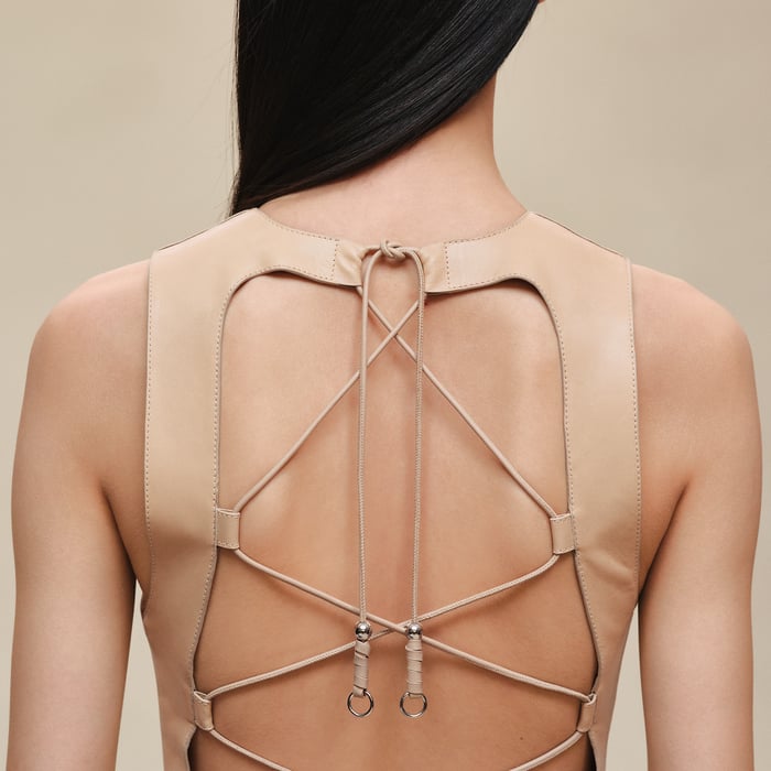 Beige Cajou Dress With Laced Back