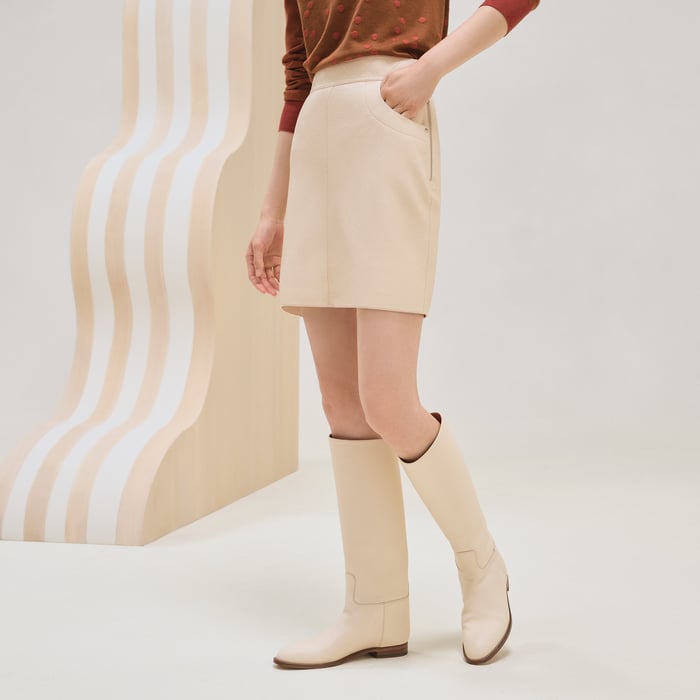 Beige Kaolin Miniskirt With Quilted Detail
