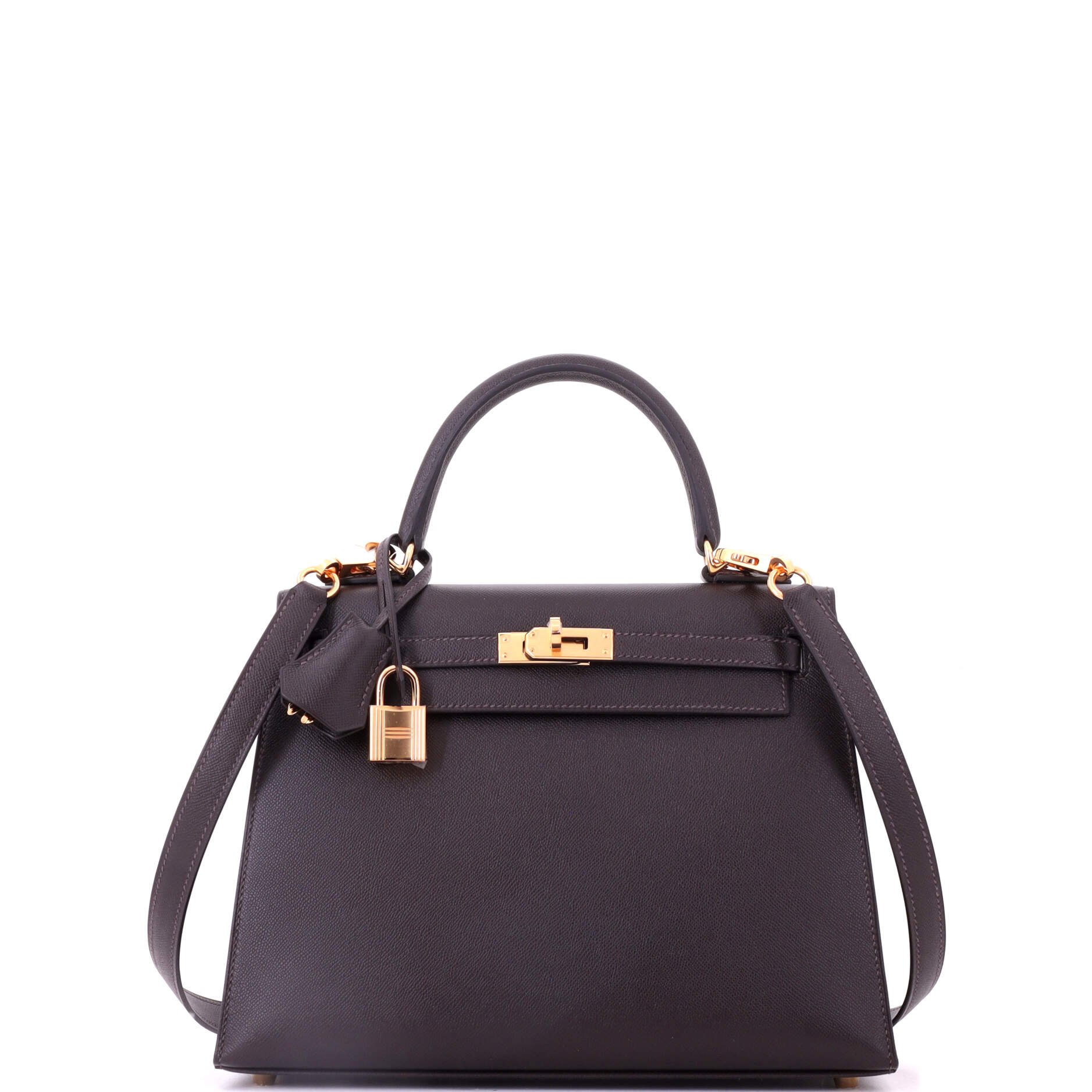 Kelly Handbag Bai Brun Madame with Gold Hardware 25