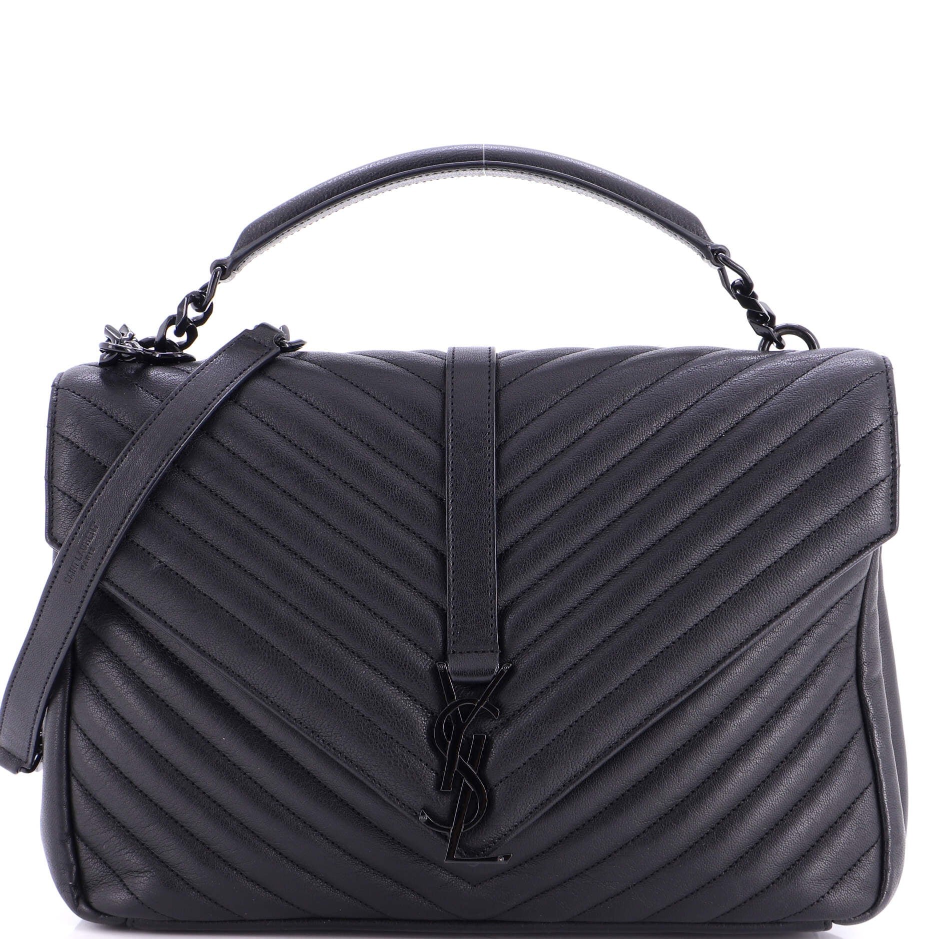 Classic Monogram College Bag Matelasse Chevron Leather Large