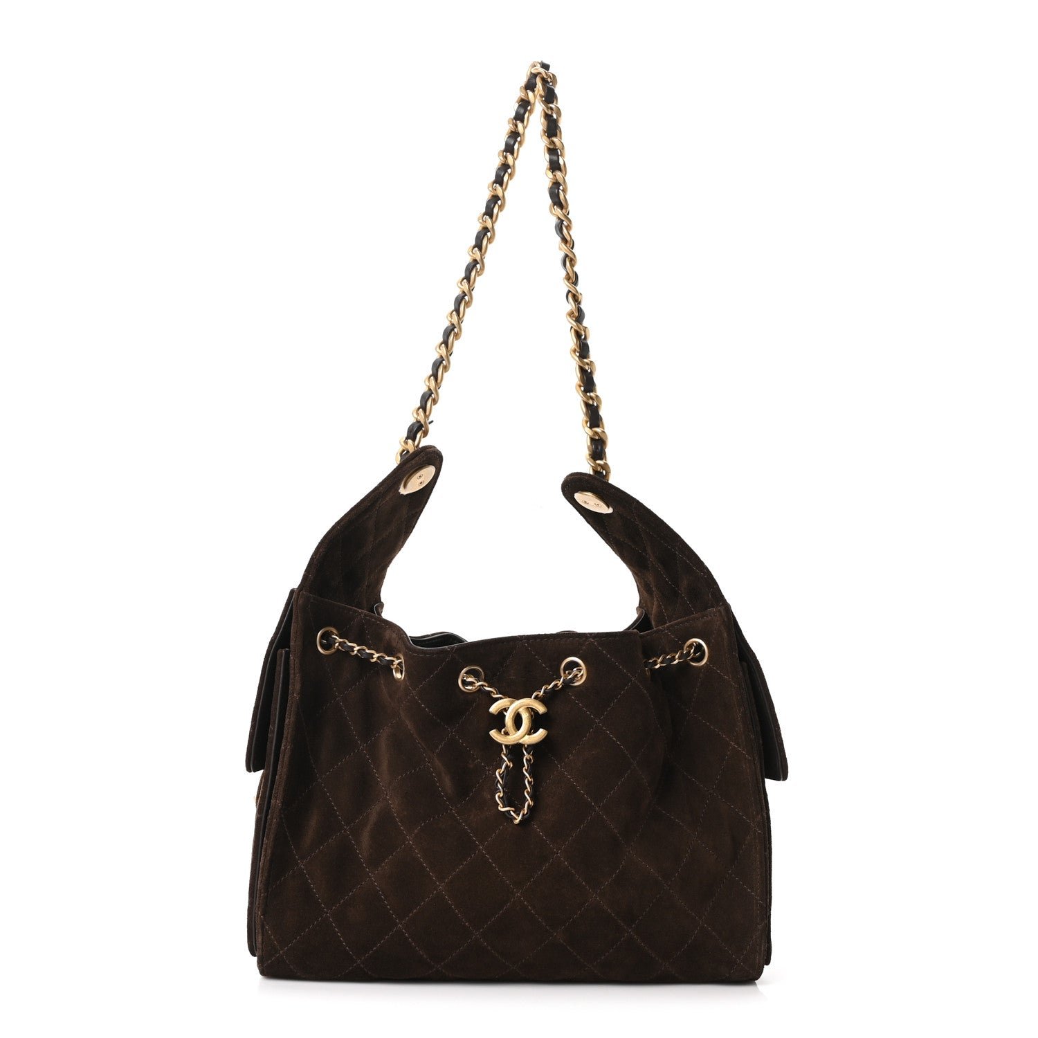 Suede Quilted Small Chanel 25 Handbag Dark Brown