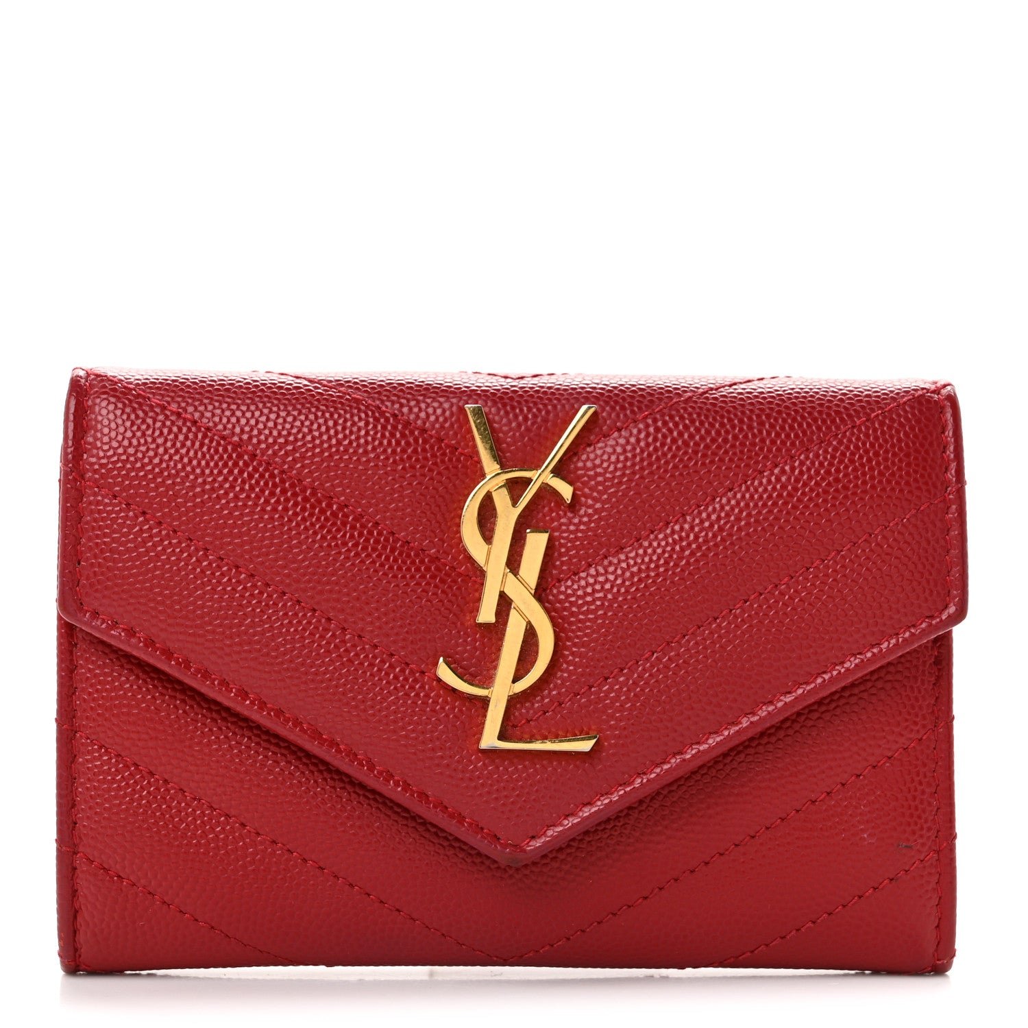 Saint Laurent Grain De Poudre Matelasse Chevron Small Monogram Envelope Wallet New Red
