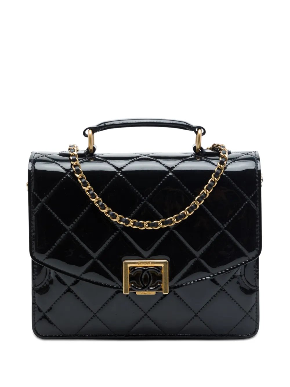 2021-2026 CC Quilted Patent Accordion Pushlock Top Handle Flap satchel