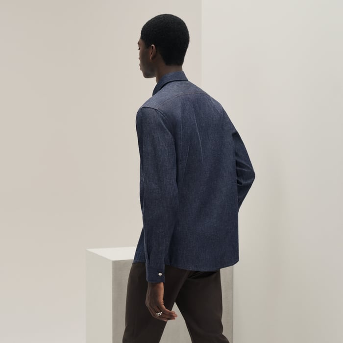 Indigo "H" Straight Cut Embroidered Denim Shirt