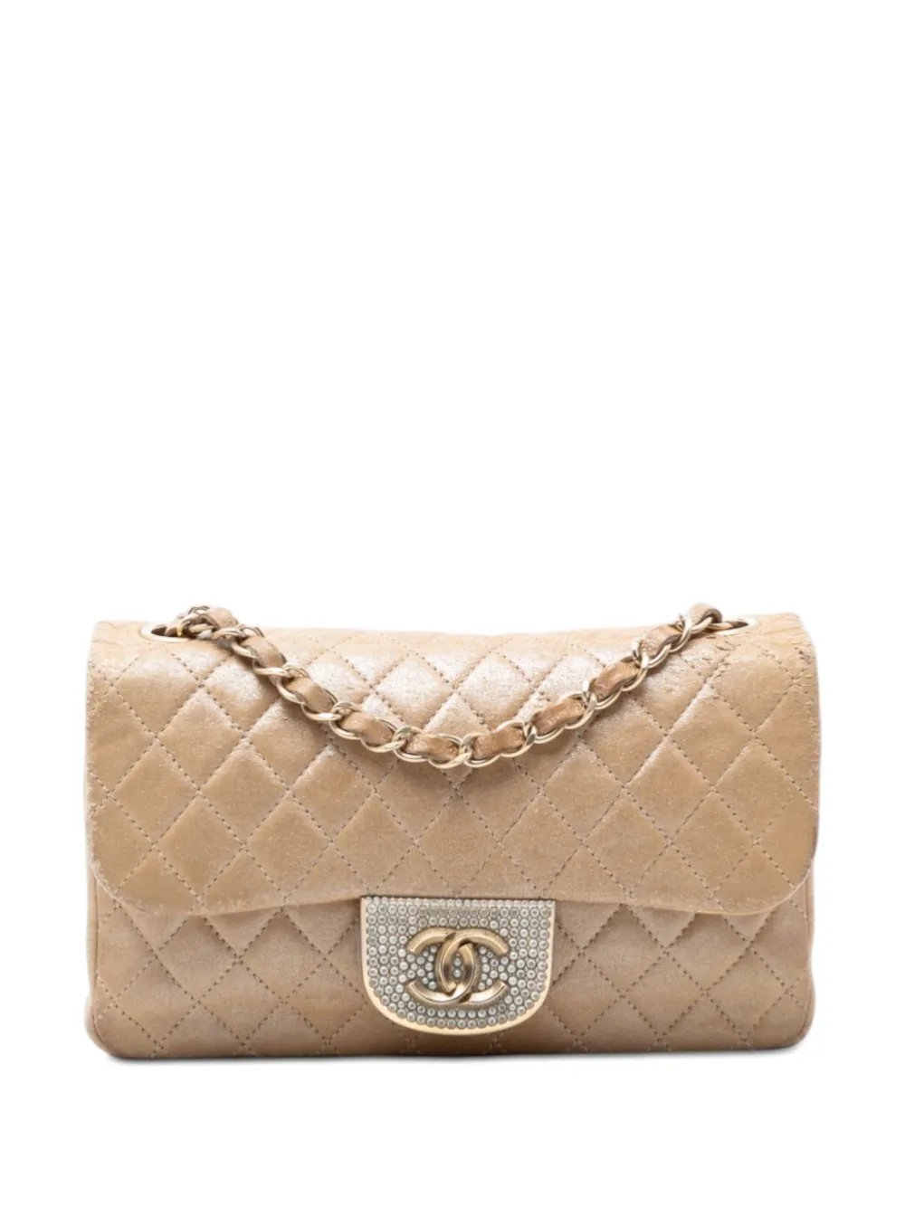2014-2015 Small Quilted Iridescent Lambskin Pearl CC Crystal Flap crossbody bag