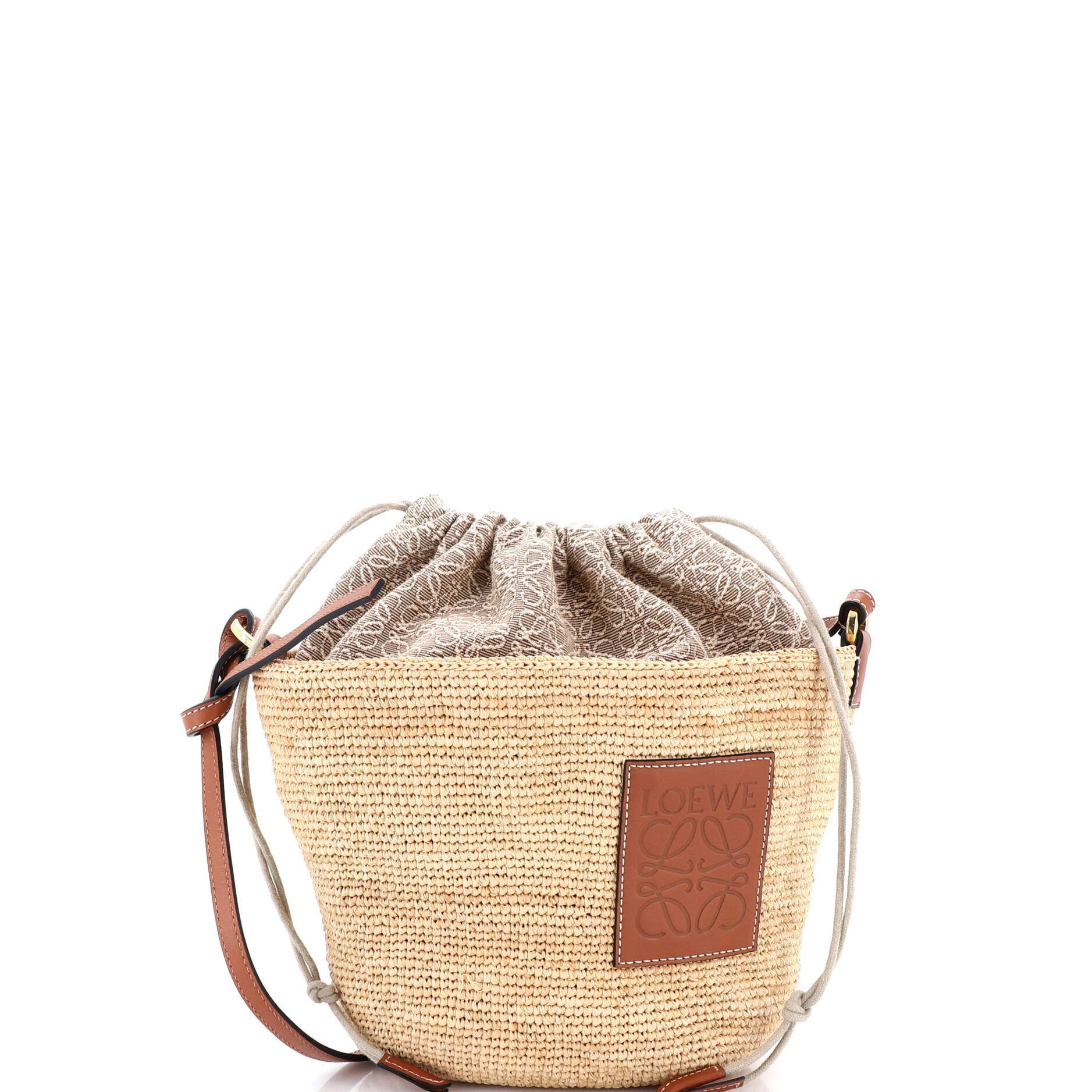 Loewe Pochette Crossbody Bag Woven Raffia and Leather with Anagram Jacquard