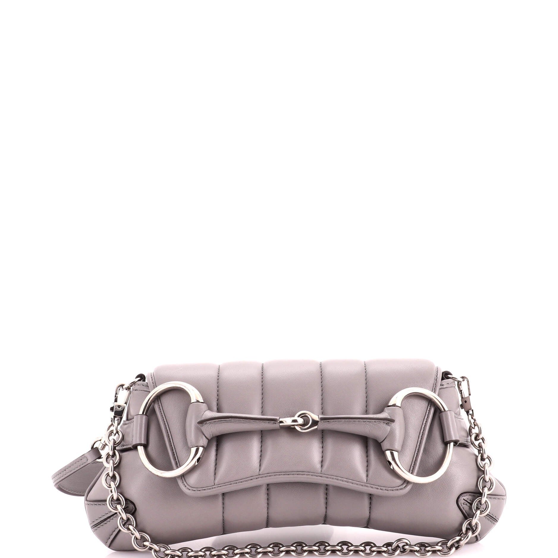 Horsebit Chain Shoulder Bag Vertical Quilted Leather Small