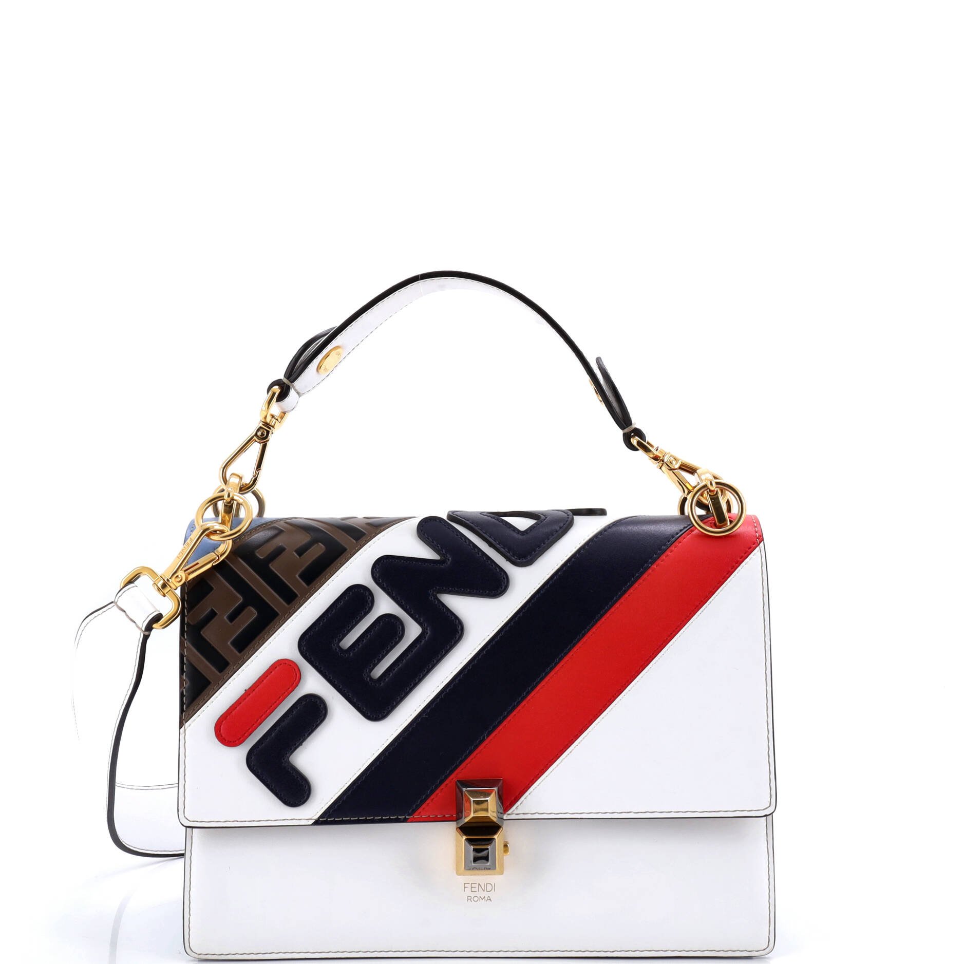 Fendi Mania Logo Kan I Bag Inlaid Leather Medium