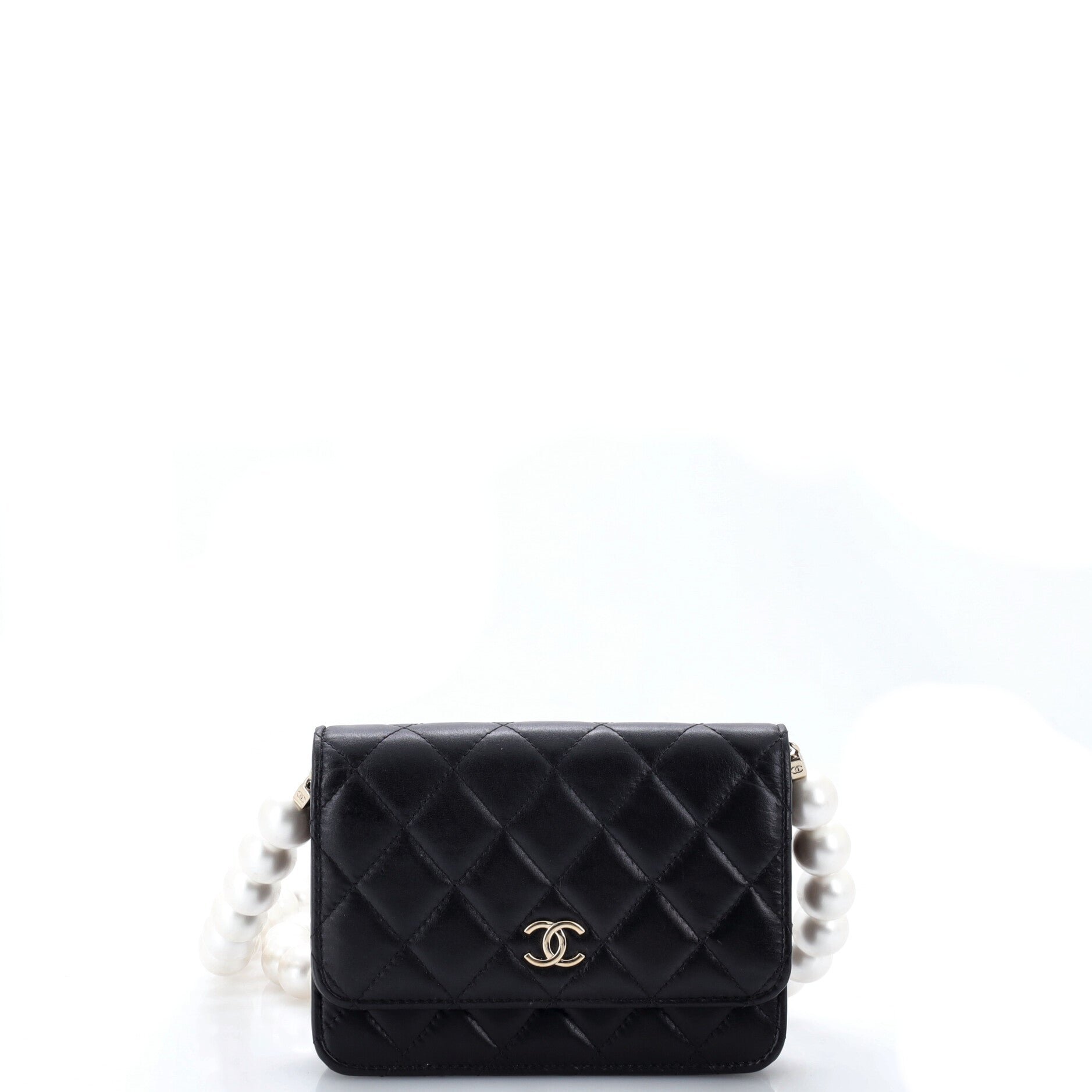 Pearl Strap CC Wallet on Chain Quilted Calfskin