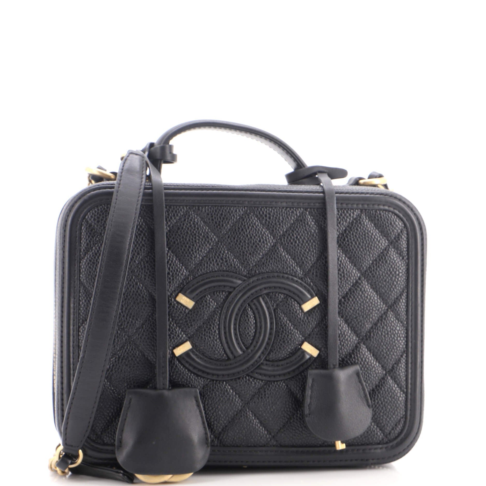 Filigree Vanity Case Quilted Caviar Medium