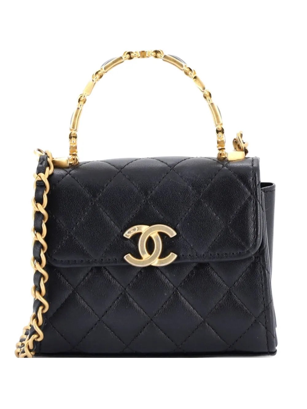 Coco Enamel Top Handle Flap Bag Quilted Lambskin Small satchel