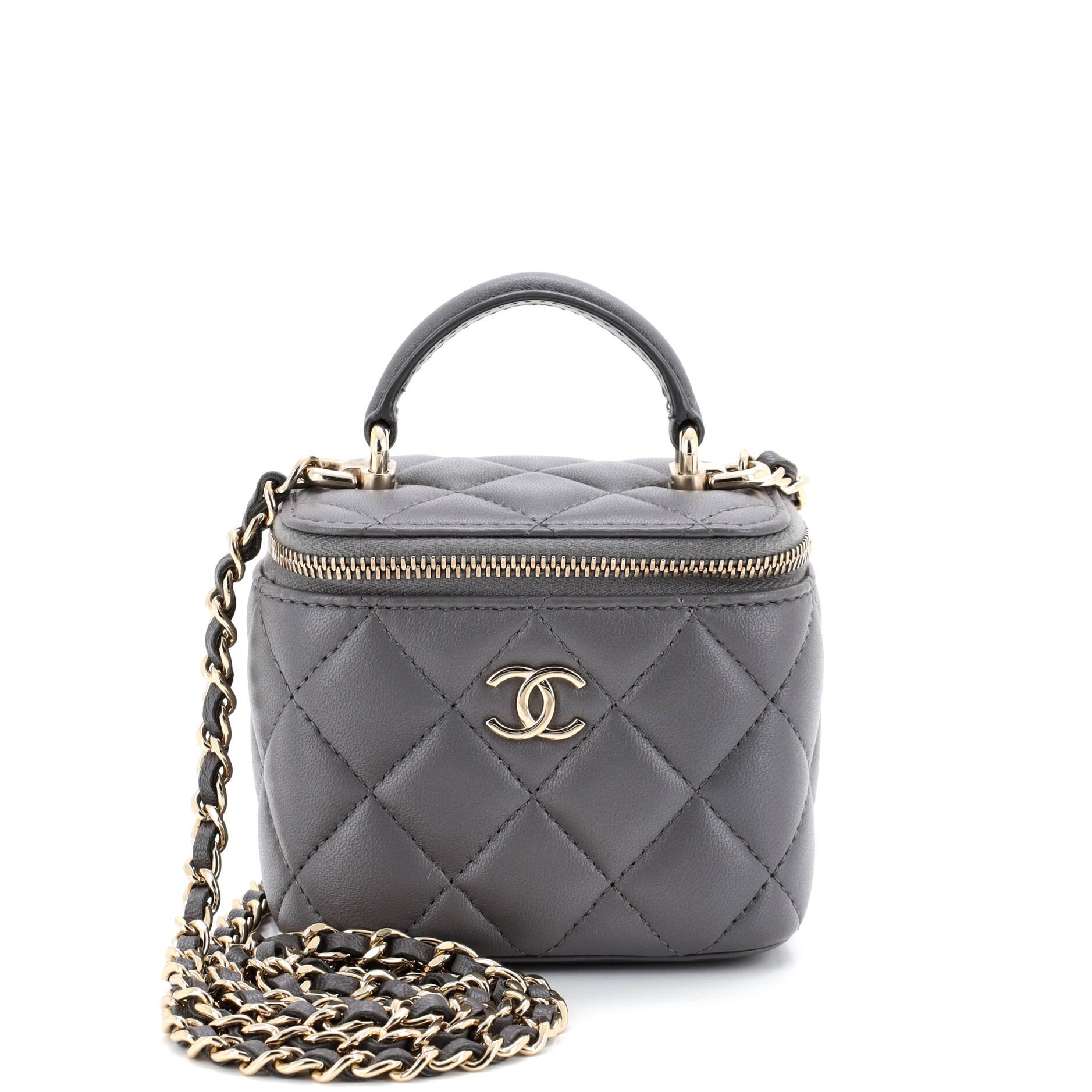 Classic Top Handle Vanity Case with Chain Quilted Lambskin Mini
