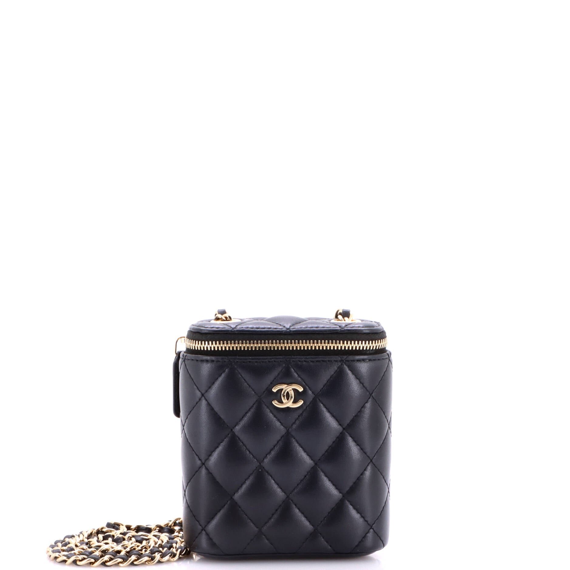 Vertical Classic Vanity Case with Chain Quilted Lambskin Small